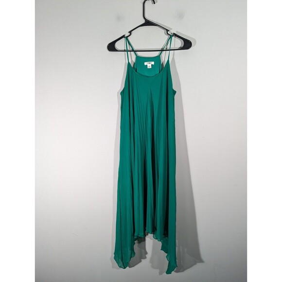 Cato Womens Dress Halter Tank A-Line Handkerchief Hem Pleated Green Size S - Picture 1 of 5